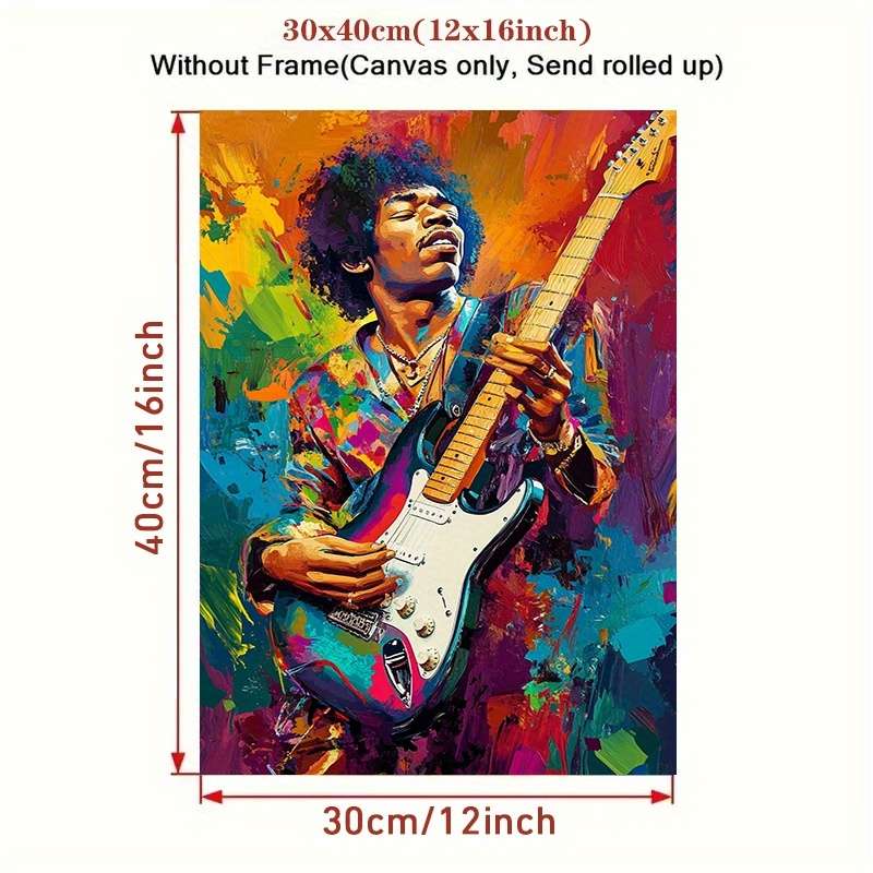 1pc  Vibrant Jimi Hendrix-Inspired Guitar Canvas Art Poster Unframed Wall Decor for Living Roo