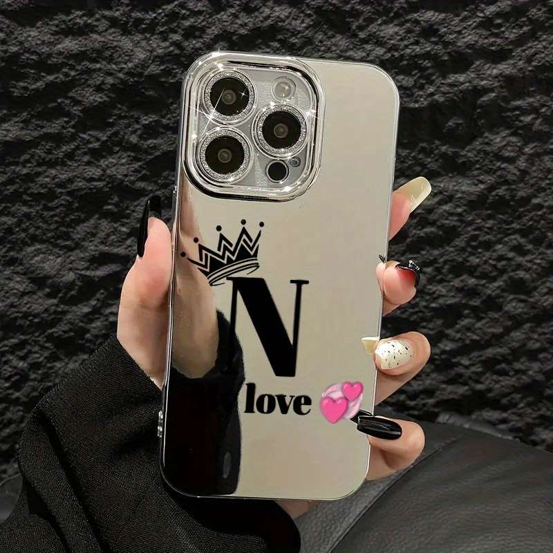 1Pc Mixed Color For iPhone 16e Love Crown Letter N Pattern Phone Case