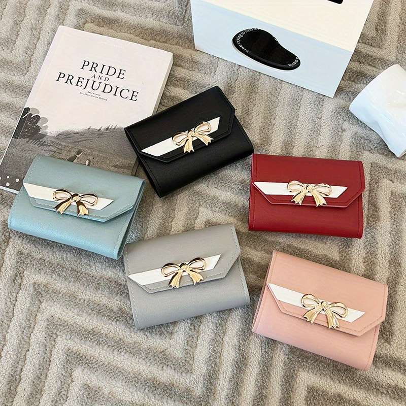 1pc 2025 New Fashion Short Wallet for Women with Magnetic Closure Multiple Card Slots Bowknot De