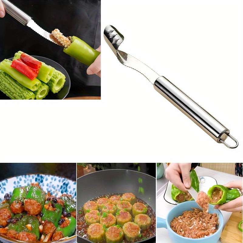 1pc Stainless Steel Peppers and Vegetables Corer Multi-Functional Serrated Kitchen Tool for R