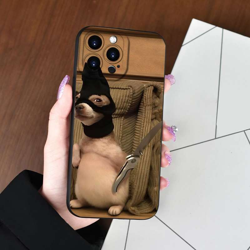 1Pc Mixed Color  For iPhone 15 Pet Puppy Head Cover Phone Case