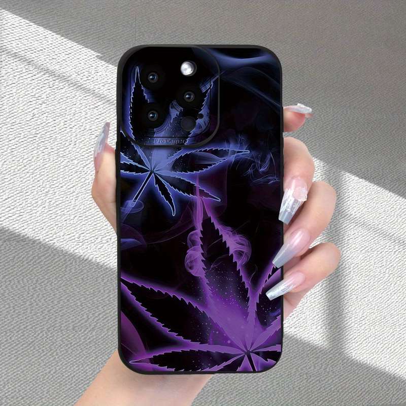 1Pc Black For iPhone XS Max Purple Leaf Smoke Pattern Phone Case