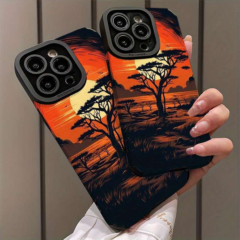 1Pc Mixed Color For iPhone 15 Plus African Savannah Sunset Phone Case