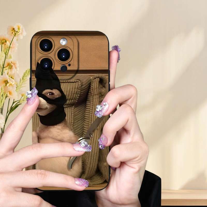 1Pc Mixed Color  For iPhone 15 Pet Puppy Head Cover Phone Case
