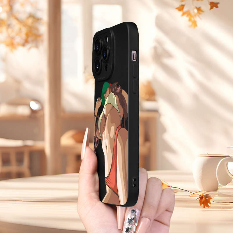 1Pc Black For iPhone 13 Mini Trendy Patterned Phone Case
