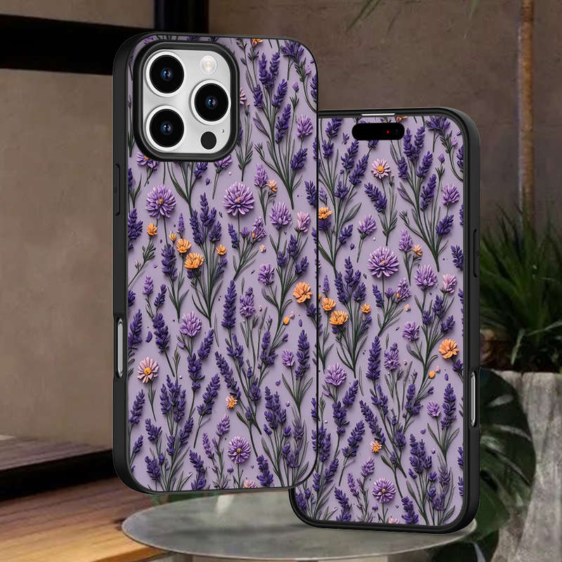 1Pc Black For iPhone XS Lavender Vine Pattern Phone Case