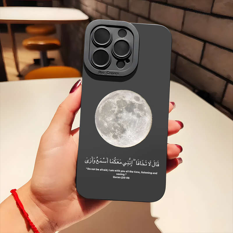 1Pc Black For iPhone 15 Plus Moon Design Phone Case