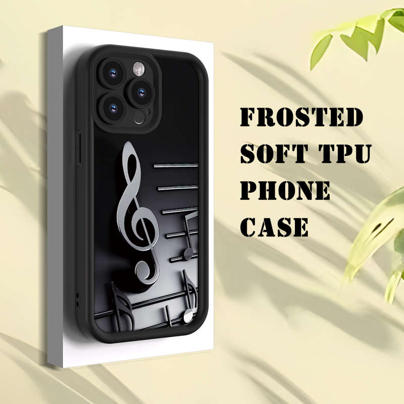 1Pc Black For iPhone 15 Plus Musical Note Pattern Phone Case