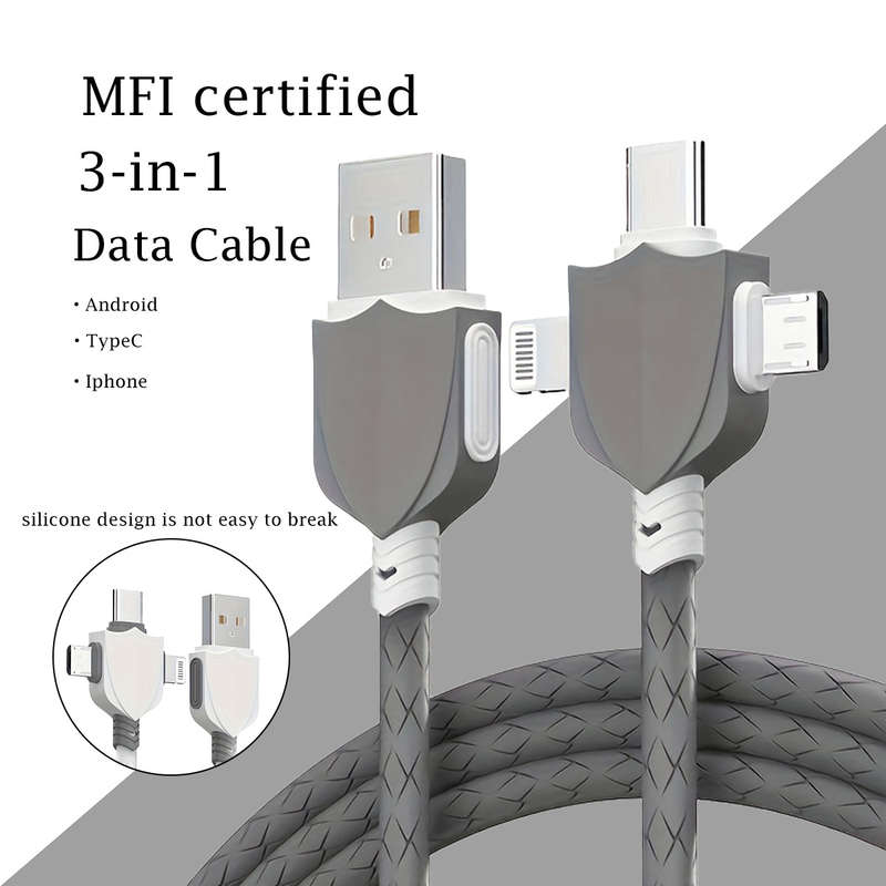 1pc Shield Silicone Data Cable 3-1 Mfi Certification Compatible with Multiple Devices Not Easy