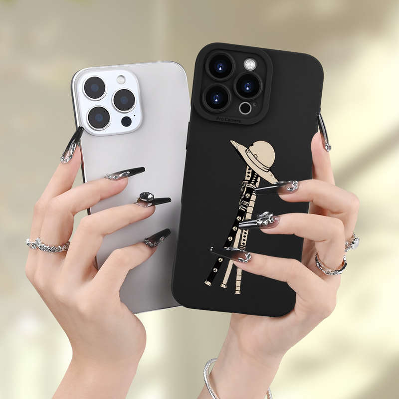1Pc Black For iPhone 16 Plus Pirate Weapon Pattern Phone Case