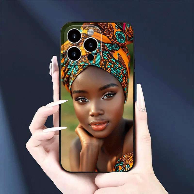 1Pc Black For iPhone 14 Plus African Woman Headwrap Mobile Phone Case