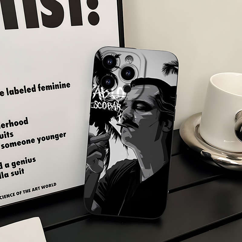 1Pc Black For iPhone 14 Pro Max Smoking Man Pattern Phone Case