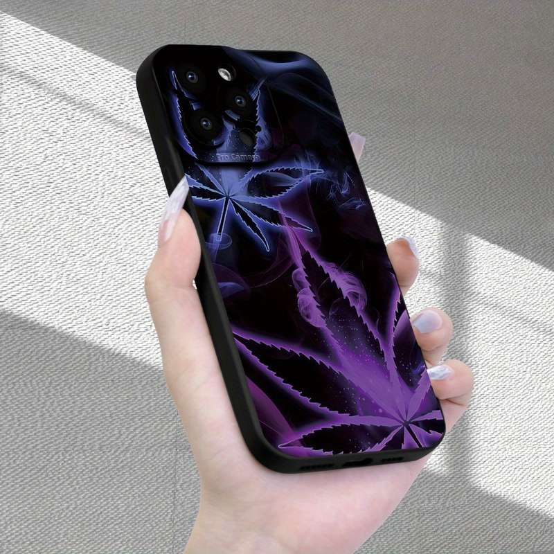 1Pc Black For iPhone XS Max Purple Leaf Smoke Pattern Phone Case