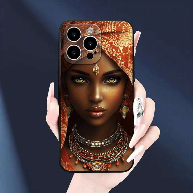 1Pc Black For iPhone 15 Pro Max Classic African Woman Phone Case