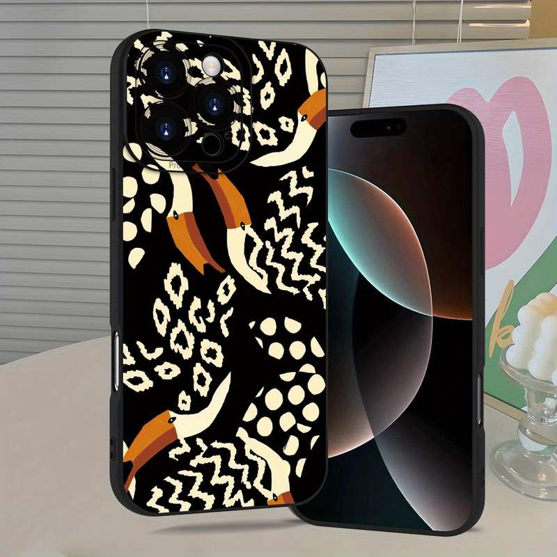 1Pc Black For iPhone 16 Plus African Style Feather Phone Case