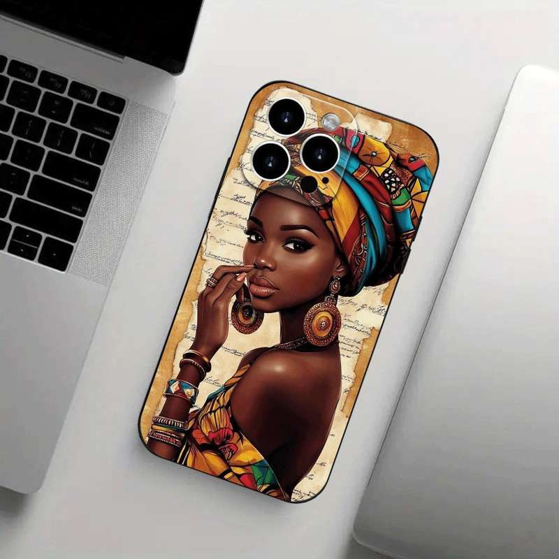 1Pc Black For iPhone 13 Pro Max African Woman Style Phone Case