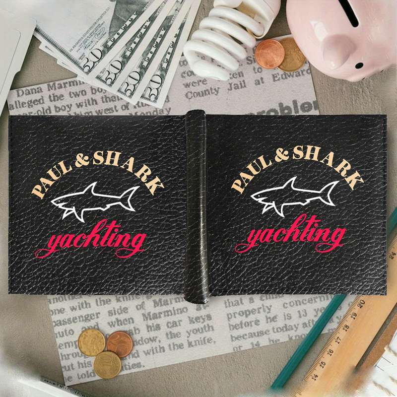 1pc Paul Shark Men's Faux Leather Bifold Wallet with Card HolderSleek Black Design Embossed L