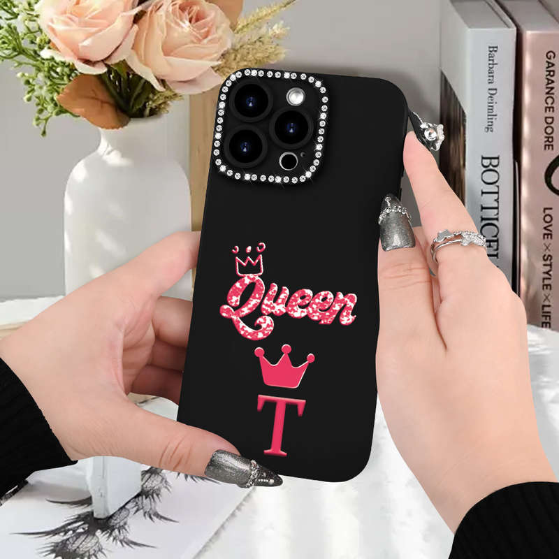 1Pc Black For iPhone 12 Mini Letter T Print Phone Case