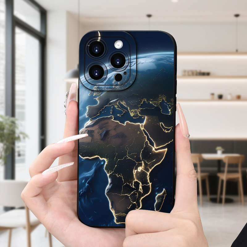 1Pc Black For iPhone 16 Plus Night View of Earth Phone Case