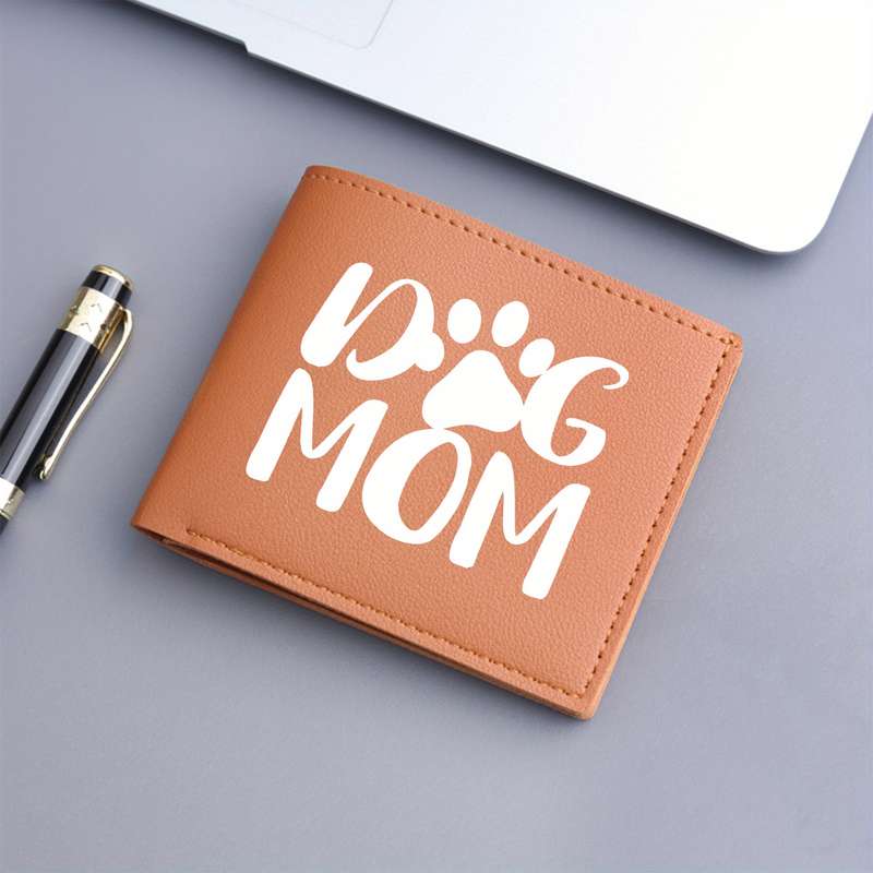 1pc "DOG MOM" Print Bifold WalletShort Business Casual Card Holder with Pockets Ideal Gift