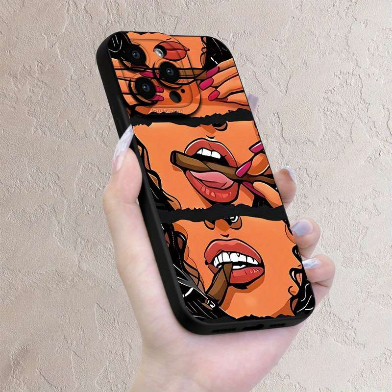 1Pc Black For iPhone 15 Plus Unique Cartoon Design Phone Case