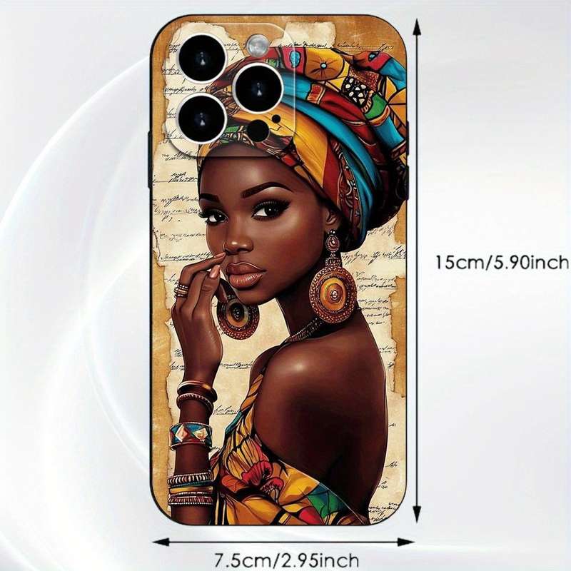 1Pc Black For iPhone 13 Pro Max African Woman Style Phone Case