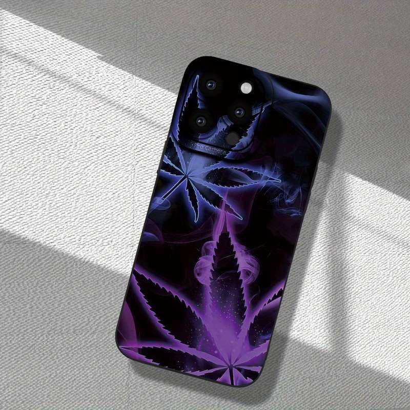 1Pc Black For iPhone XS Max Purple Leaf Smoke Pattern Phone Case