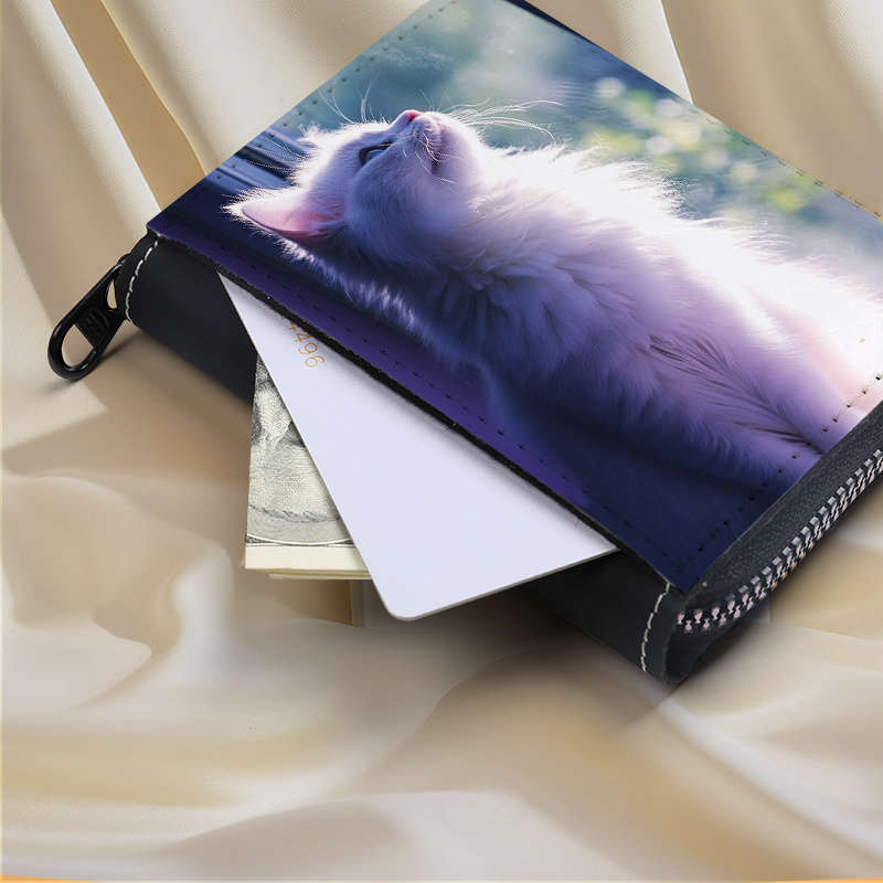 1pc Women's Cat Print Credit Card Holder Wallet9+2 Card Slots with Zipper Closure Compact O