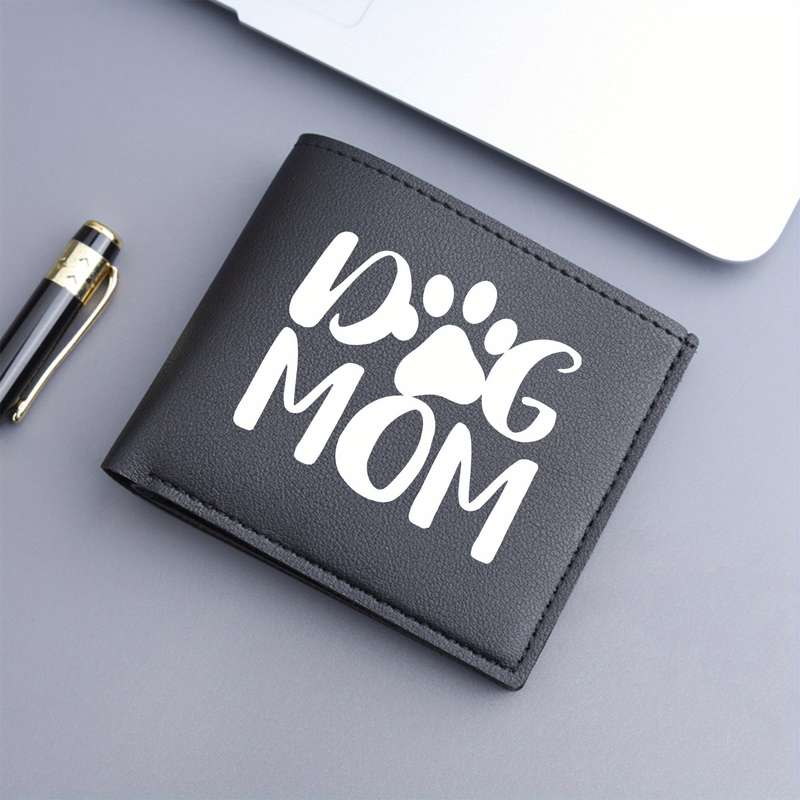 1pc "DOG MOM" Print Bifold WalletShort Business Casual Card Holder with Pockets Ideal Gift
