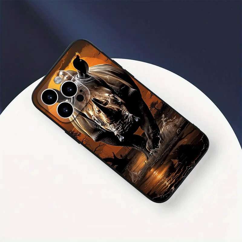 1Pc Black For iPhone 15 Pro Max African Animals Phone Case