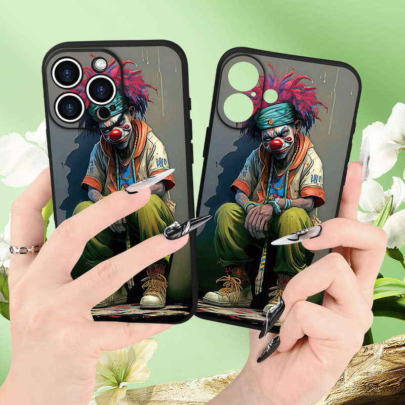 1Pc Black For iPhone 16 Plus Hip Hop Clown Pattern Phone Case