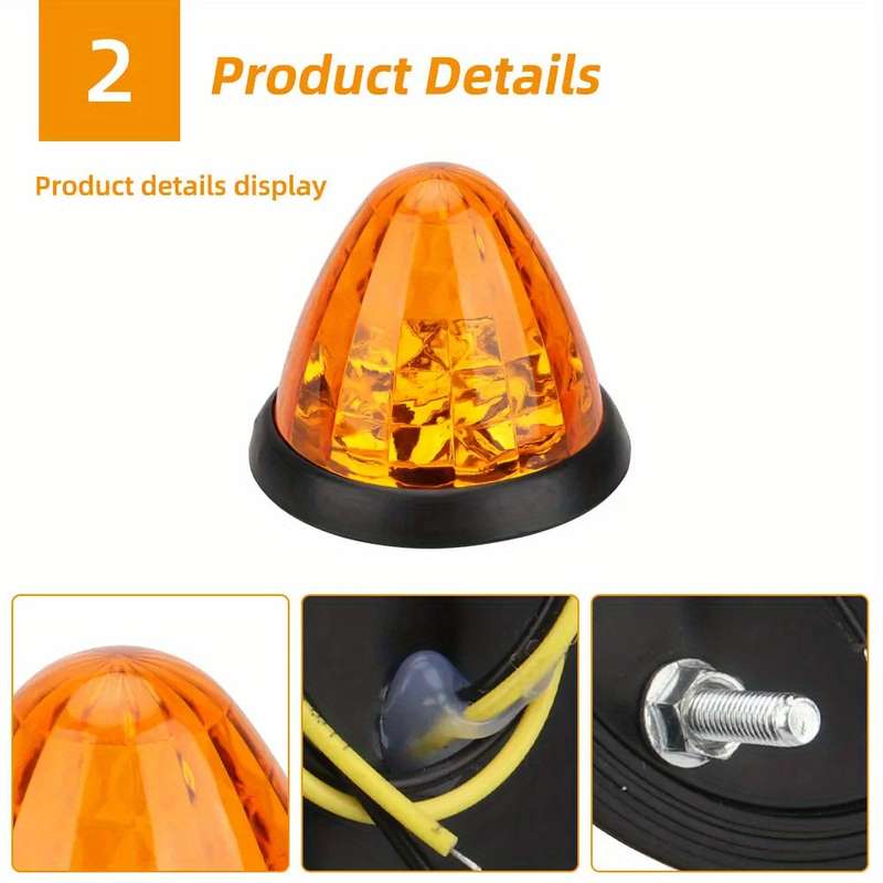 2pcs LED Car Side Dome Lights 12V-24V Universal Indicator Lighting for RV Truck Of