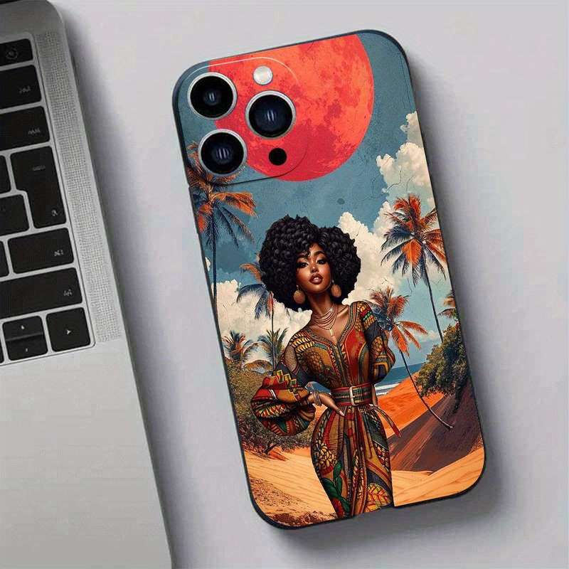 1Pc Black For iPhone 15 African Girl Phone Case