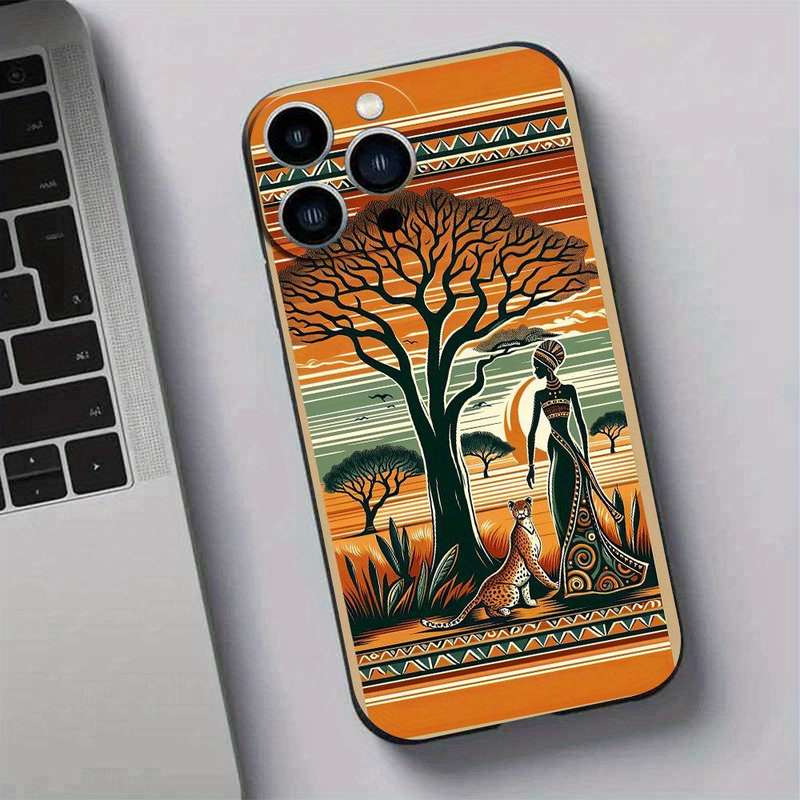 1Pc Black For iPhone 15 African Style TPU Phone Case