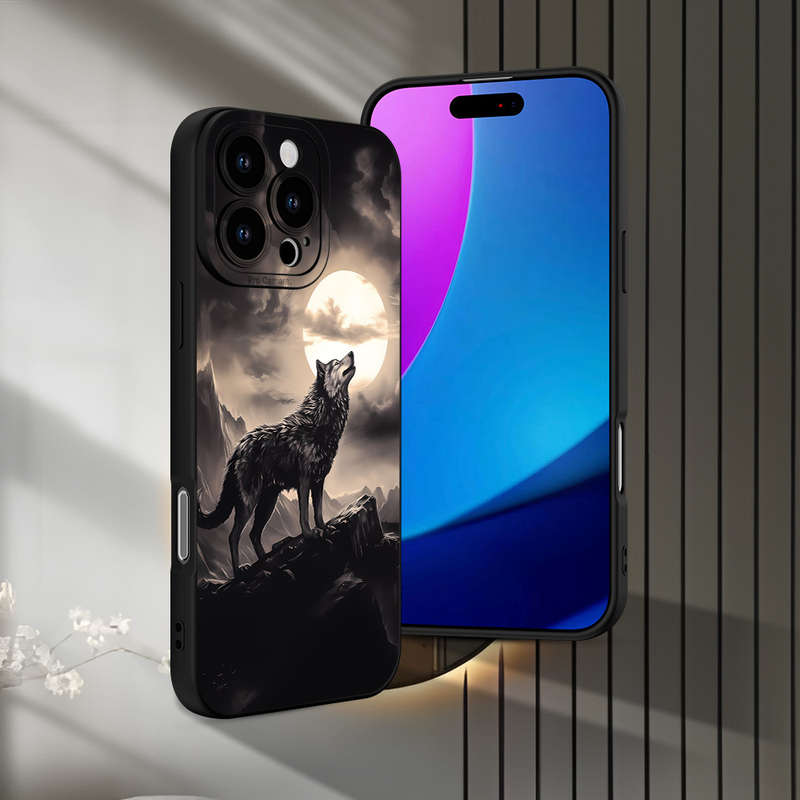 1Pc Black For iPhone 7 Plus 8 Plus Wolf Howl Pattern Phone Case