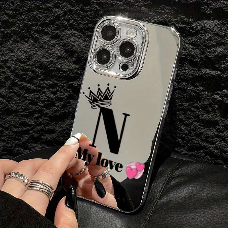 1Pc Mixed Color For iPhone 16e Love Crown Letter N Pattern Phone Case