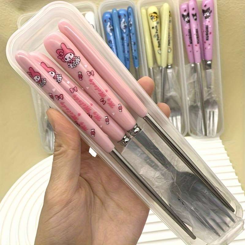 3pcs Stainless Steel Cutlery Set Cute for kuromi for My Melody and Chao Chao Designs Incl