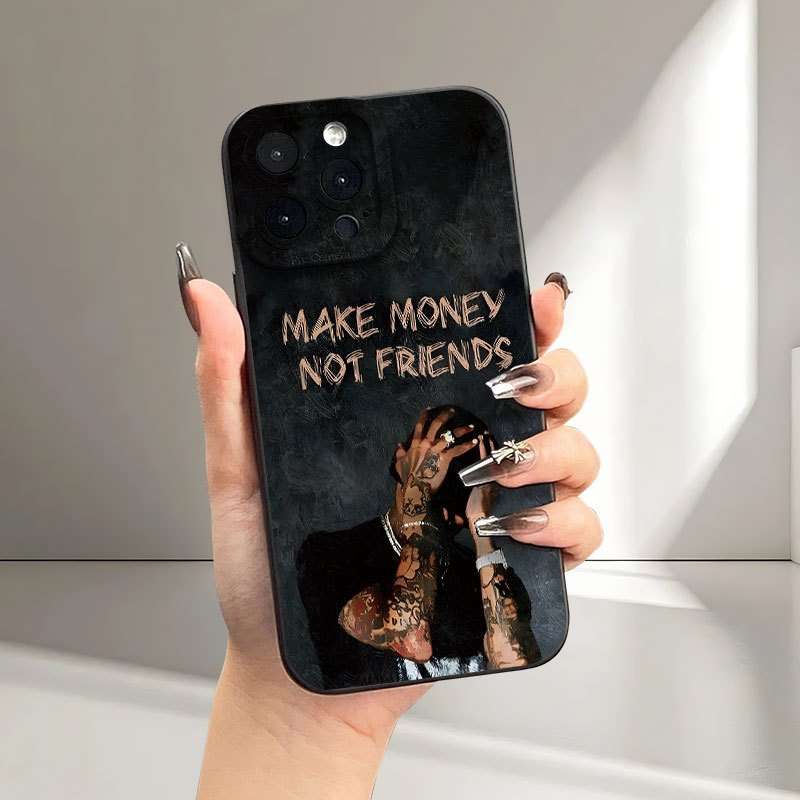 1Pc Black For iPhone 15 Pro Max Make Money Not Friends Phone Case