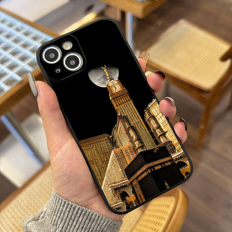 1Pc Black For iPhone 16 Plus Mecca Clock Tower Phone Case