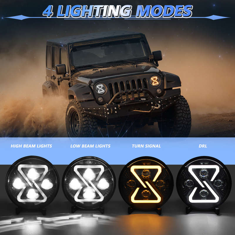 1pc JEEP Round LED Sauna Lamp H4 Sauna Lamp Yellow Gradient Angel Eyes 200K 6000K