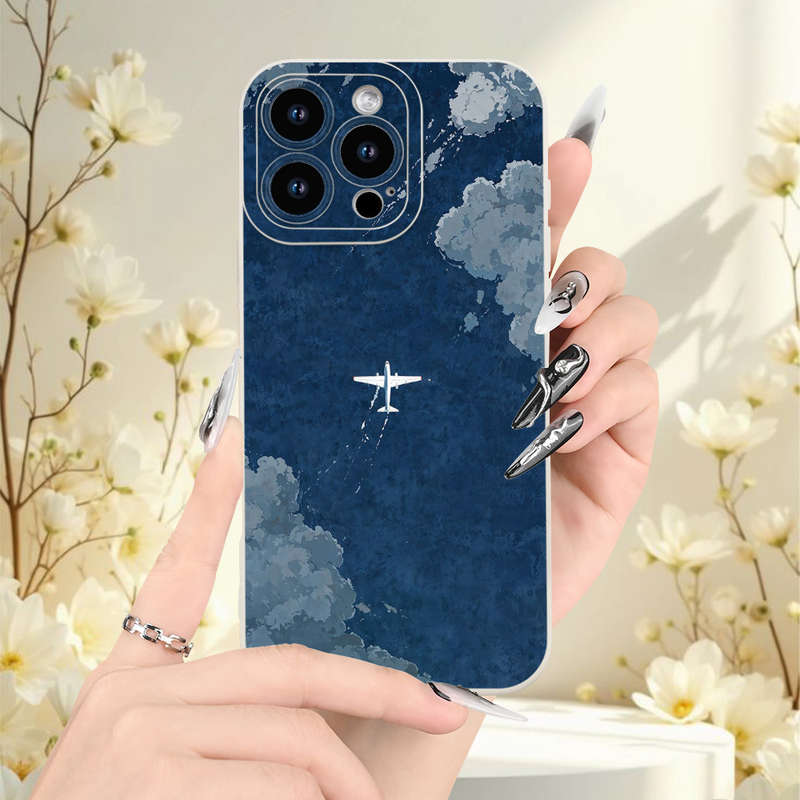 1Pc Beige For iPhone 12 Mini Airplane Pattern Phone Case