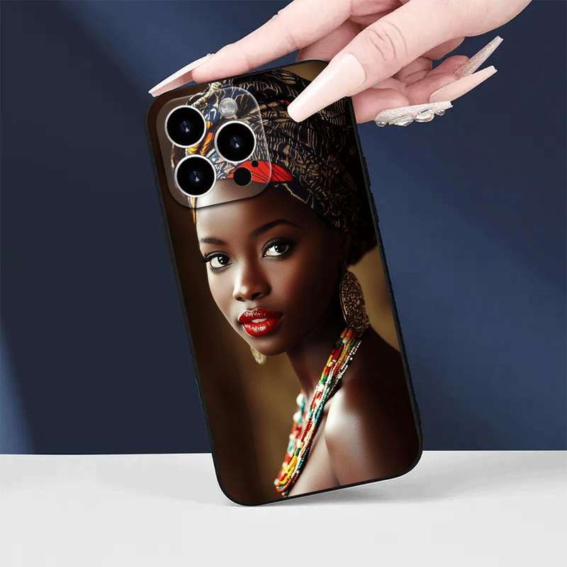 1Pc Black For iPhone 15 Pro Max African Queen Phone Case