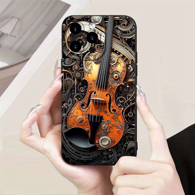 1Pc Black For iPhone XS Max Steampunk Violin Pattern Phone Case