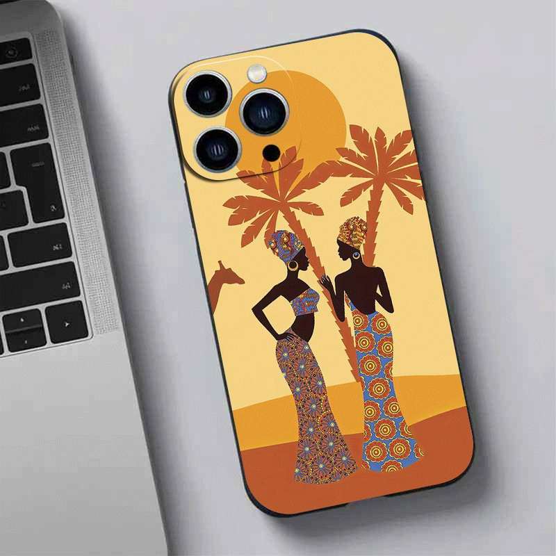 1Pc Black For iPhone 14 Pro Max African Lady TPU Phone Case