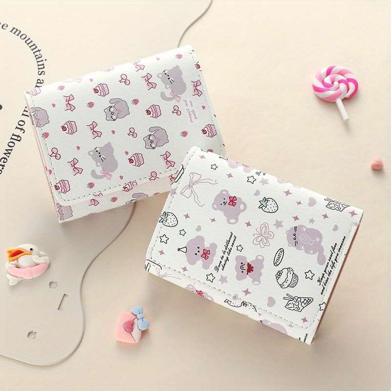 1pc Pink Cute Tri-Fold Wallet for Women with Large Capacity Multiple Card Slots ID Holder Coin