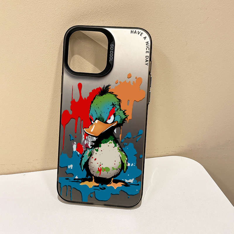 1Pc Grey For iPhone 12 Anime Duck Pattern Phone Case