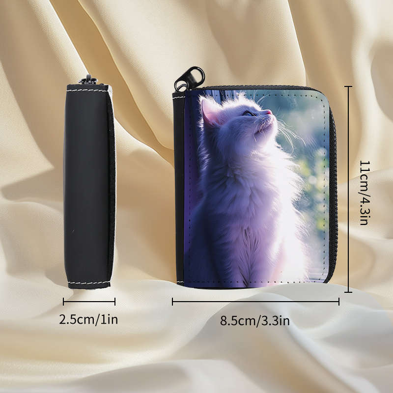 1pc Women's Cat Print Credit Card Holder Wallet9+2 Card Slots with Zipper Closure Compact O