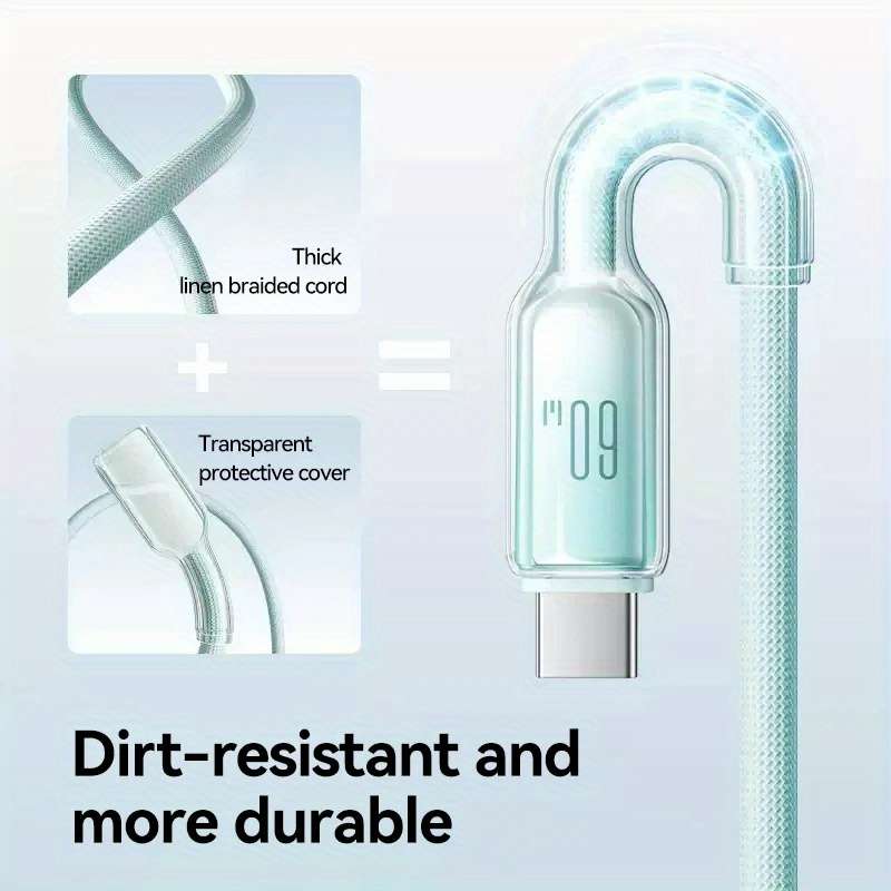 1pc 100cm 60W Crystal Clear Mobile Type-C Fast Charging Data Cable Suitable for iPhone 15 16 Se