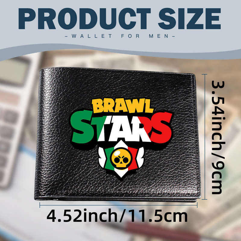 1pc Brawl Stars Men'S Faux Leather Wallet Casual Style Multifunctional Bifold Coin Purse with