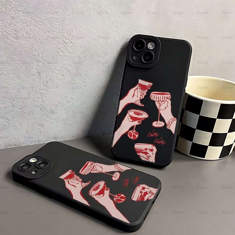 1Pc Black For iPhone 13 Mini Pink Mojito Phone Case